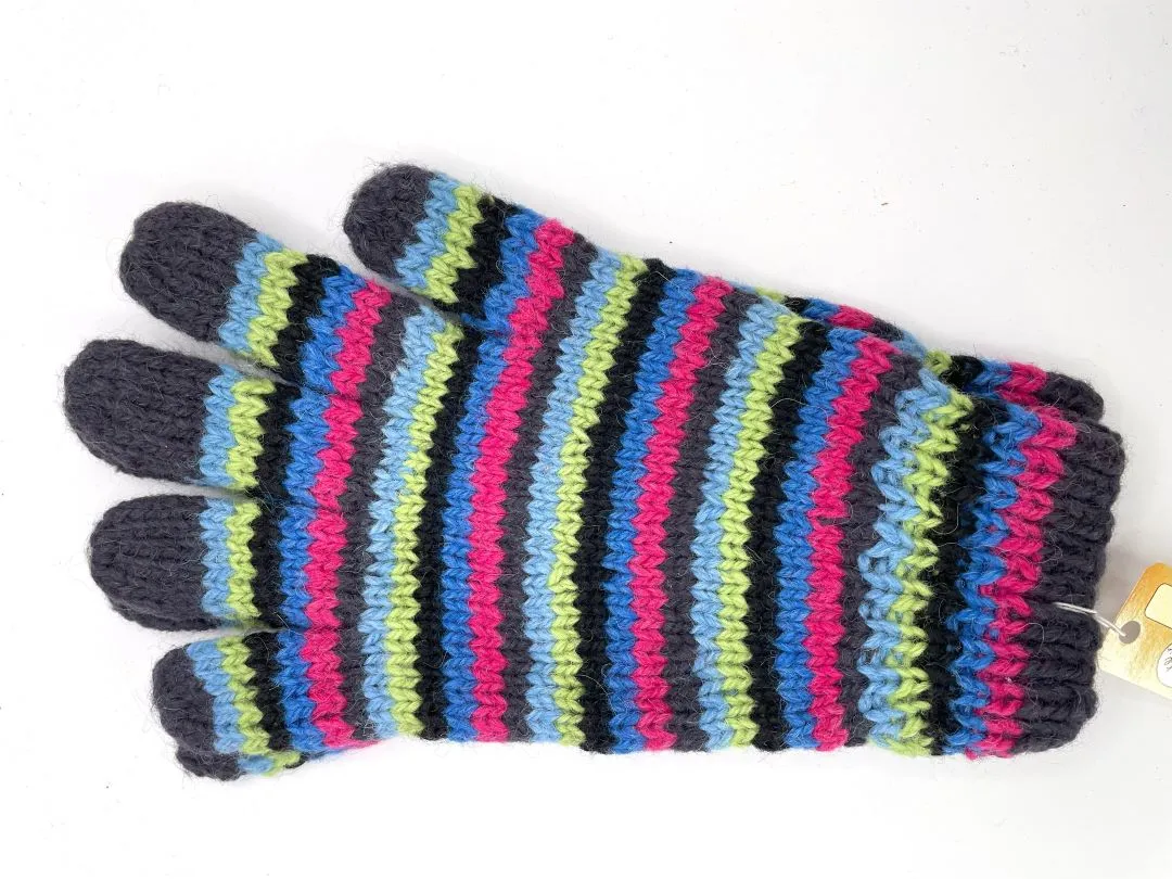 Alpaca Handmade Gloves - Striped Dark Blue , Bolivia