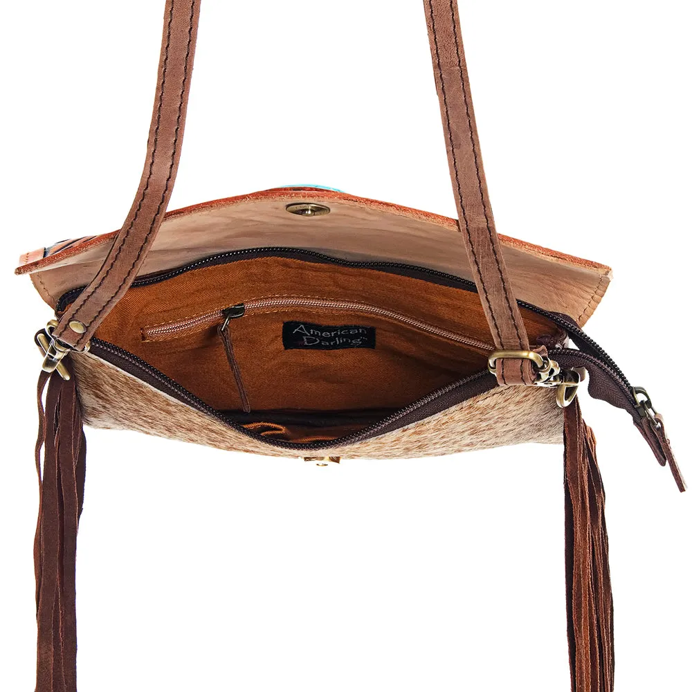 American Darling ADBGD101 Envelope Hand Tooled Hair-On Genuine Leather Women Bag Western Handbag Purse