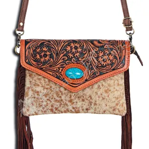 American Darling ADBGD101 Envelope Hand Tooled Hair-On Genuine Leather Women Bag Western Handbag Purse