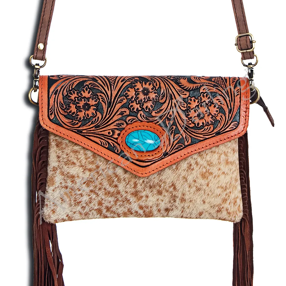American Darling ADBGD101 Envelope Hand Tooled Hair-On Genuine Leather Women Bag Western Handbag Purse