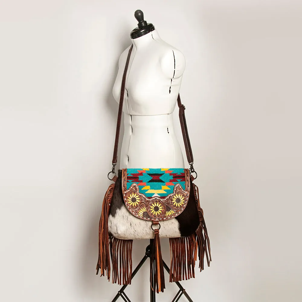American Darling ADBGZ625 Messenger Hand Tooled Hair-On Genuine Leather Women Bag Western Handbag Purse