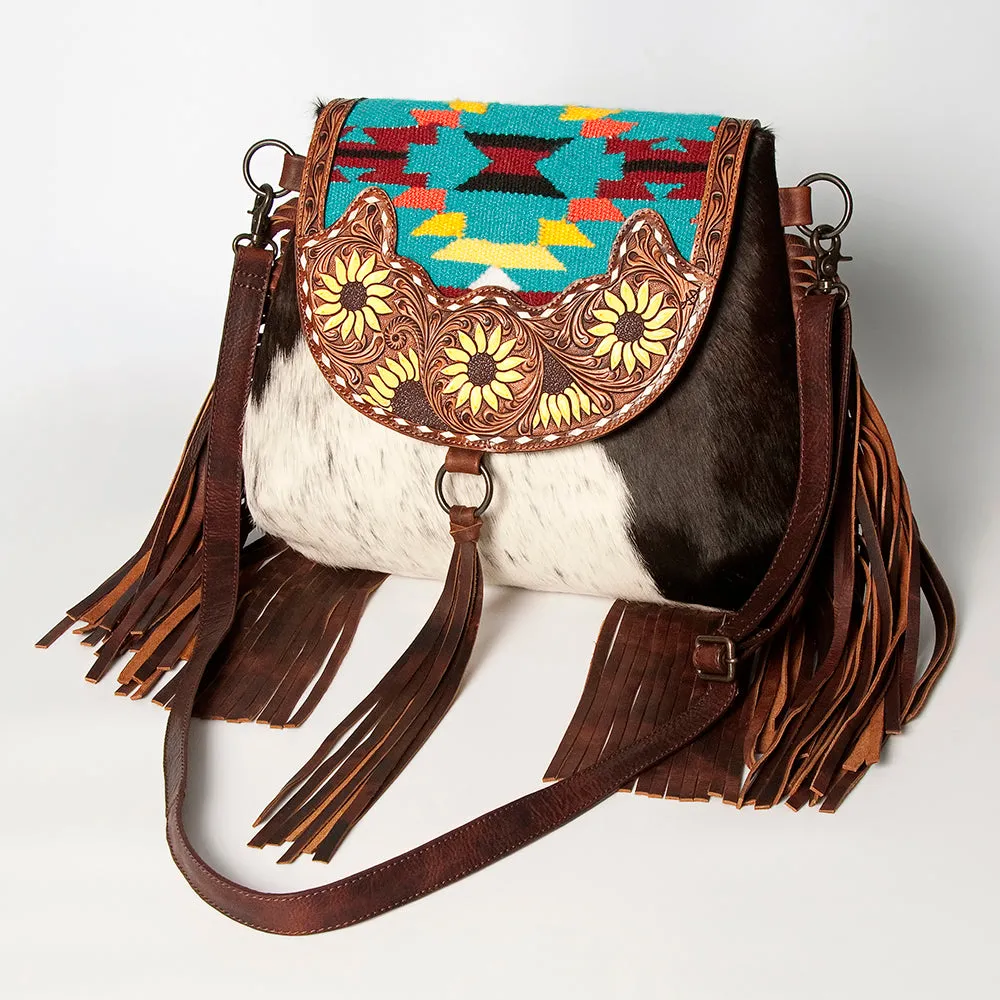 American Darling ADBGZ625 Messenger Hand Tooled Hair-On Genuine Leather Women Bag Western Handbag Purse