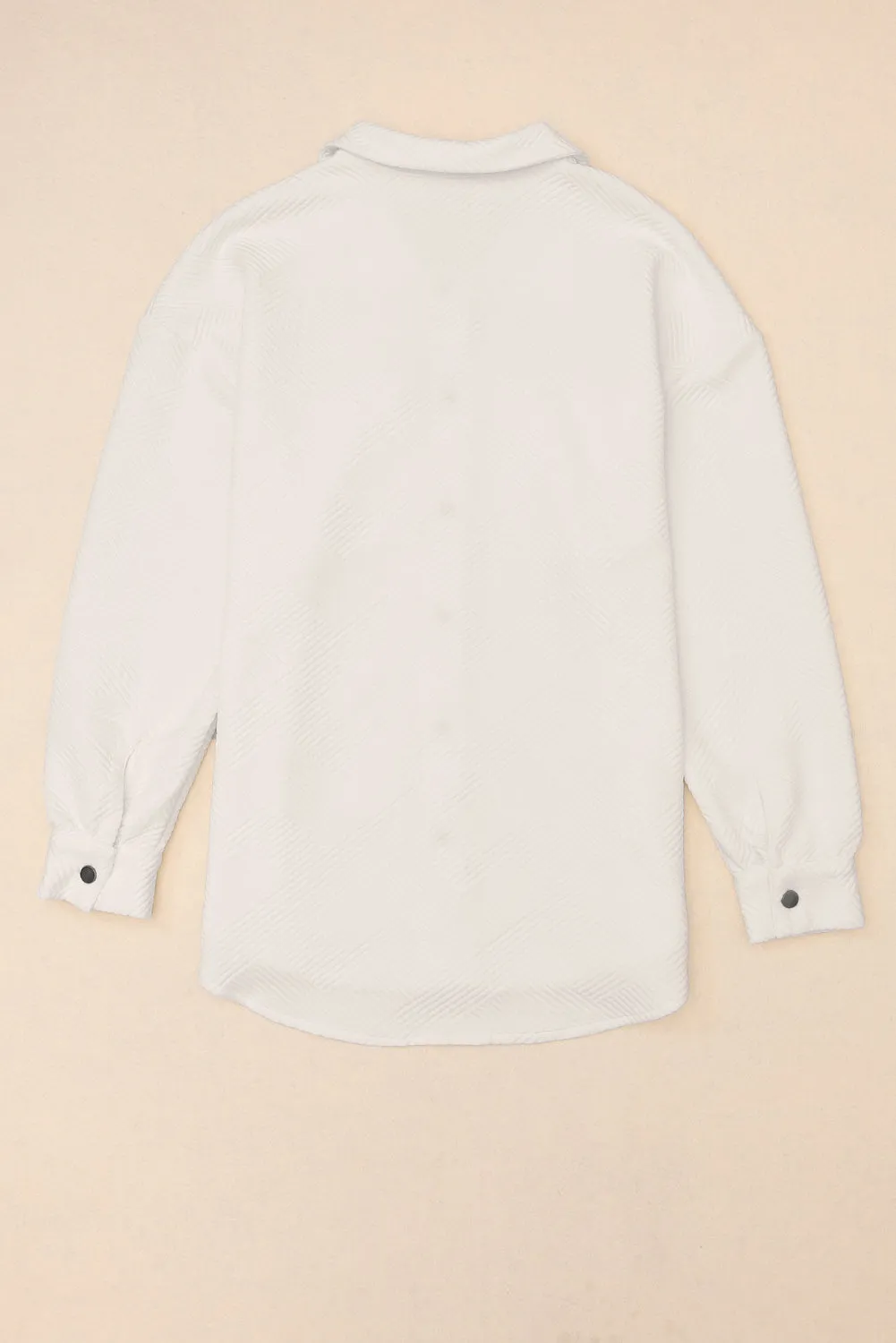 Beige Sequin Rugby Textured Knit Collared Shirt Jacket
