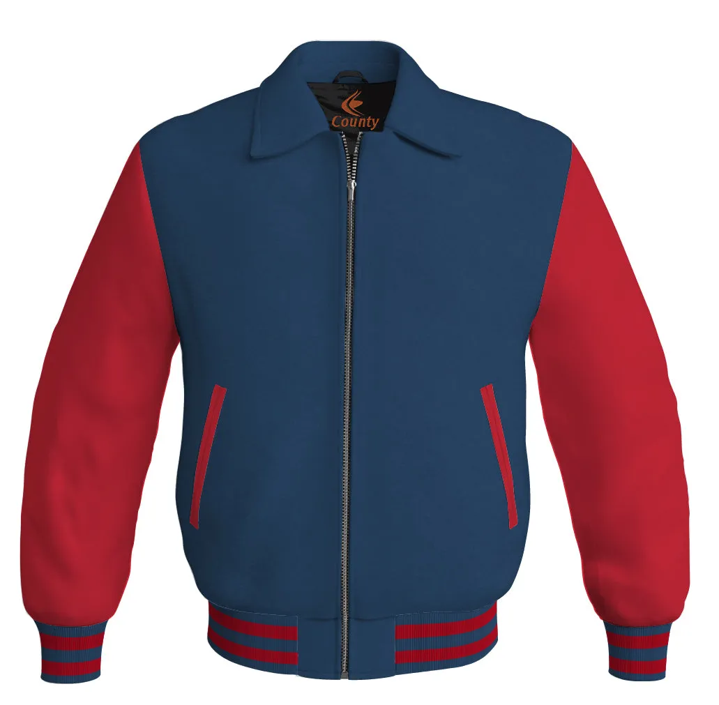 Bomber Classic Jacket Navy Blue Body and Red Leather Sleeves