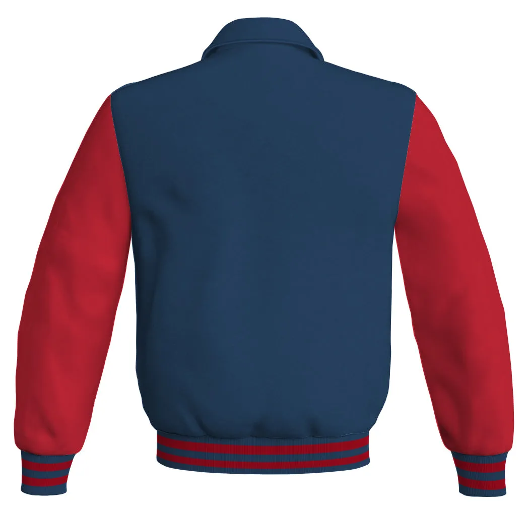 Bomber Classic Jacket Navy Blue Body and Red Leather Sleeves