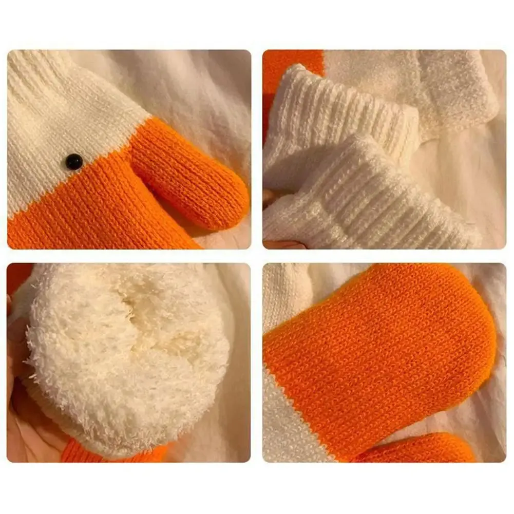Bonnyshow New Creative Winter Cold Resistant Warm Gloves Funny Goose Full Finger Gloves Hand Knitted Connected Fingers Swan Gloves