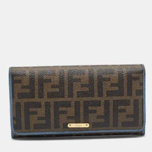 Brown/Blue Zucca Coated Canvas and Leather Flap Continental Wallet