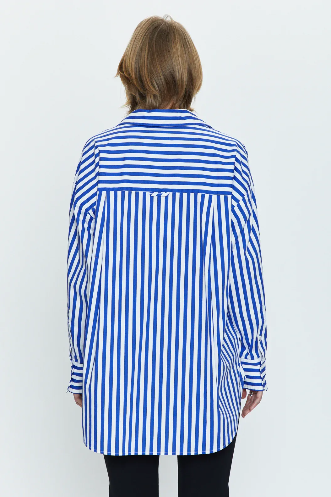 BUTTON DOWN TUNIC SHIRT - COBALT STRIPE