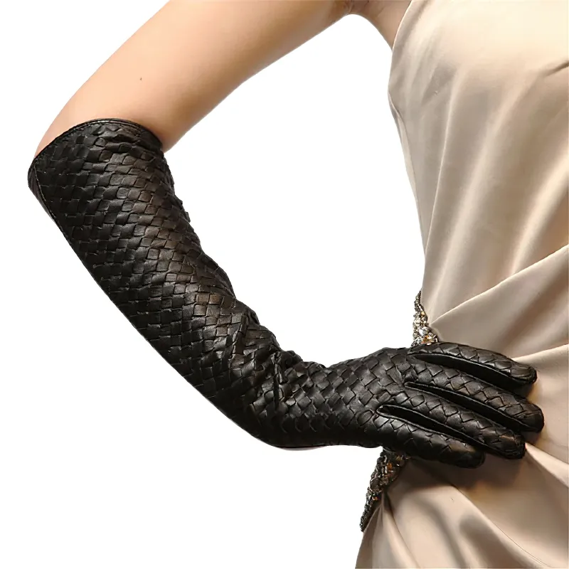 CLEARANCE of Fashion Women's Black Leather Gloves with Sheepskin - US