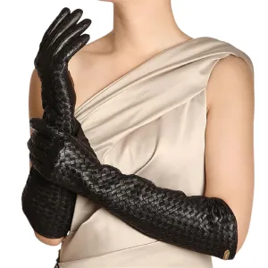 CLEARANCE of Fashion Women's Black Leather Gloves with Sheepskin - US