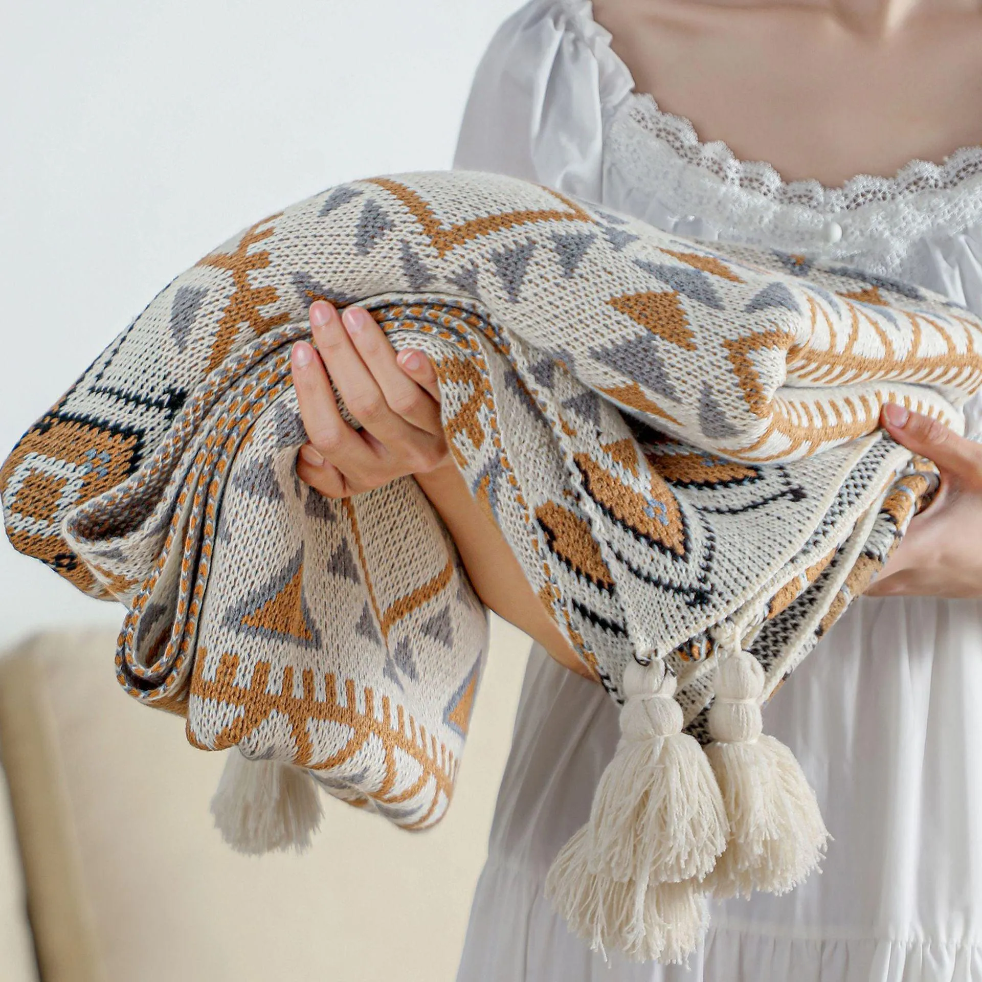 Cozy Nordic Luxe Acrylic Knit Blanket | Elegant Winter Home Decor & Sofa Throw