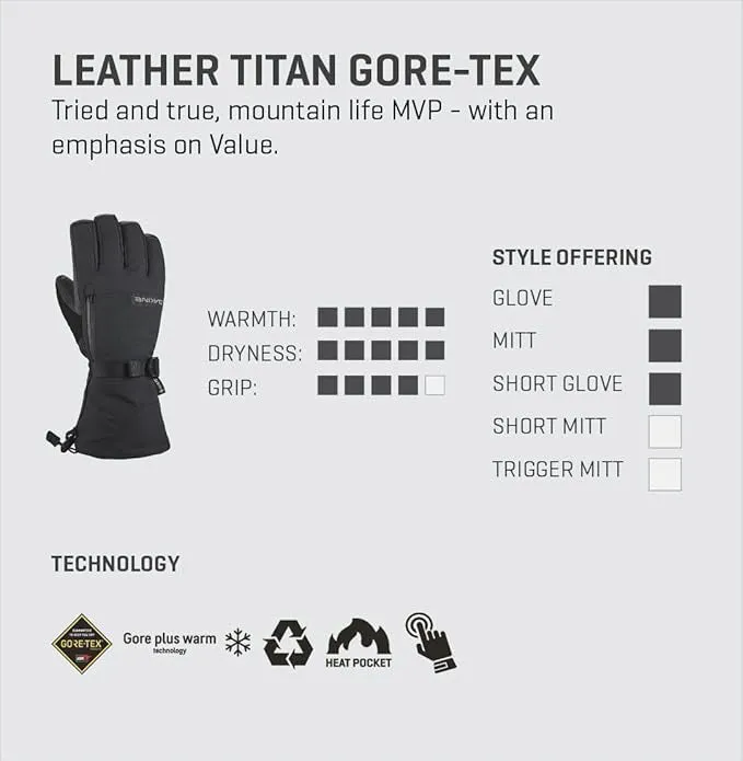 Dakine Unisex Rubber Leather Titan Gore-Tex Medium Gloves - 10004508-RUBBER-M