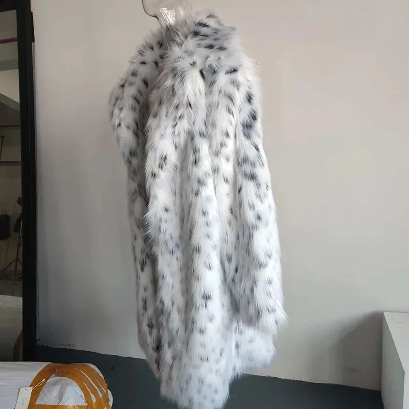 Elegant Leopard Print Faux Fur Coat - Winter Warmth with Trendy Style