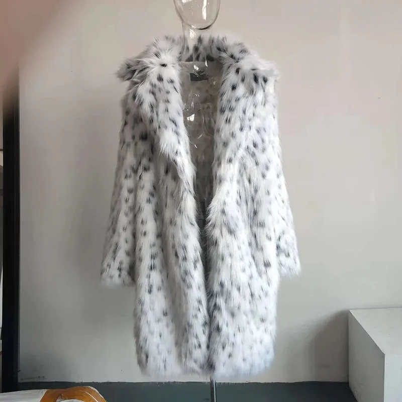 Elegant Leopard Print Faux Fur Coat - Winter Warmth with Trendy Style