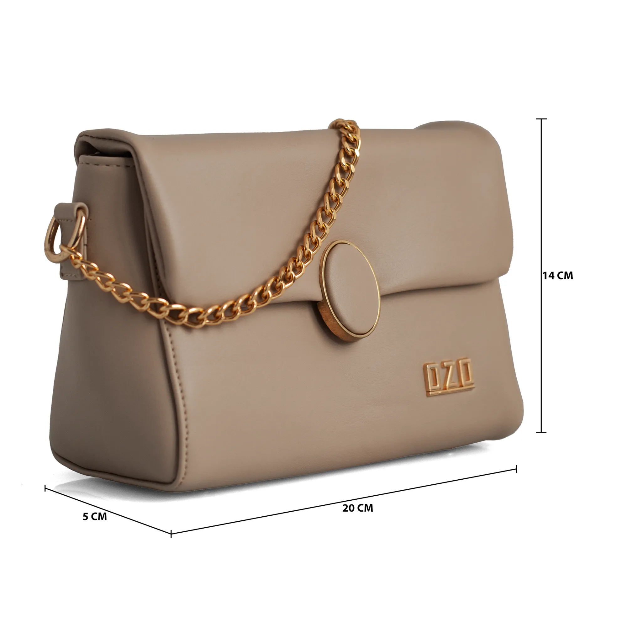 Elegant Vegan Leather Handbag with Gold Chain Strap – Compact, Stylish, and Functional Design for Women
