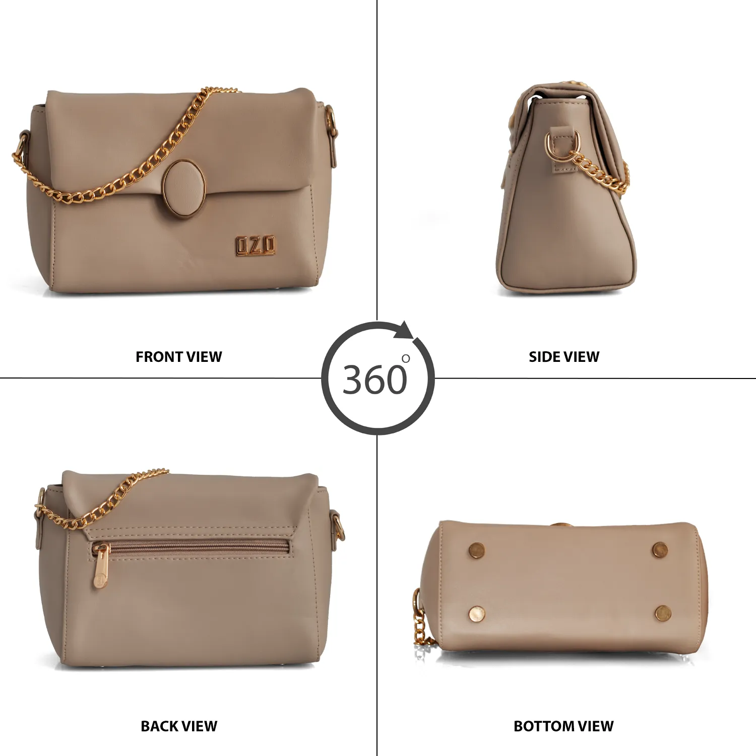Elegant Vegan Leather Handbag with Gold Chain Strap – Compact, Stylish, and Functional Design for Women
