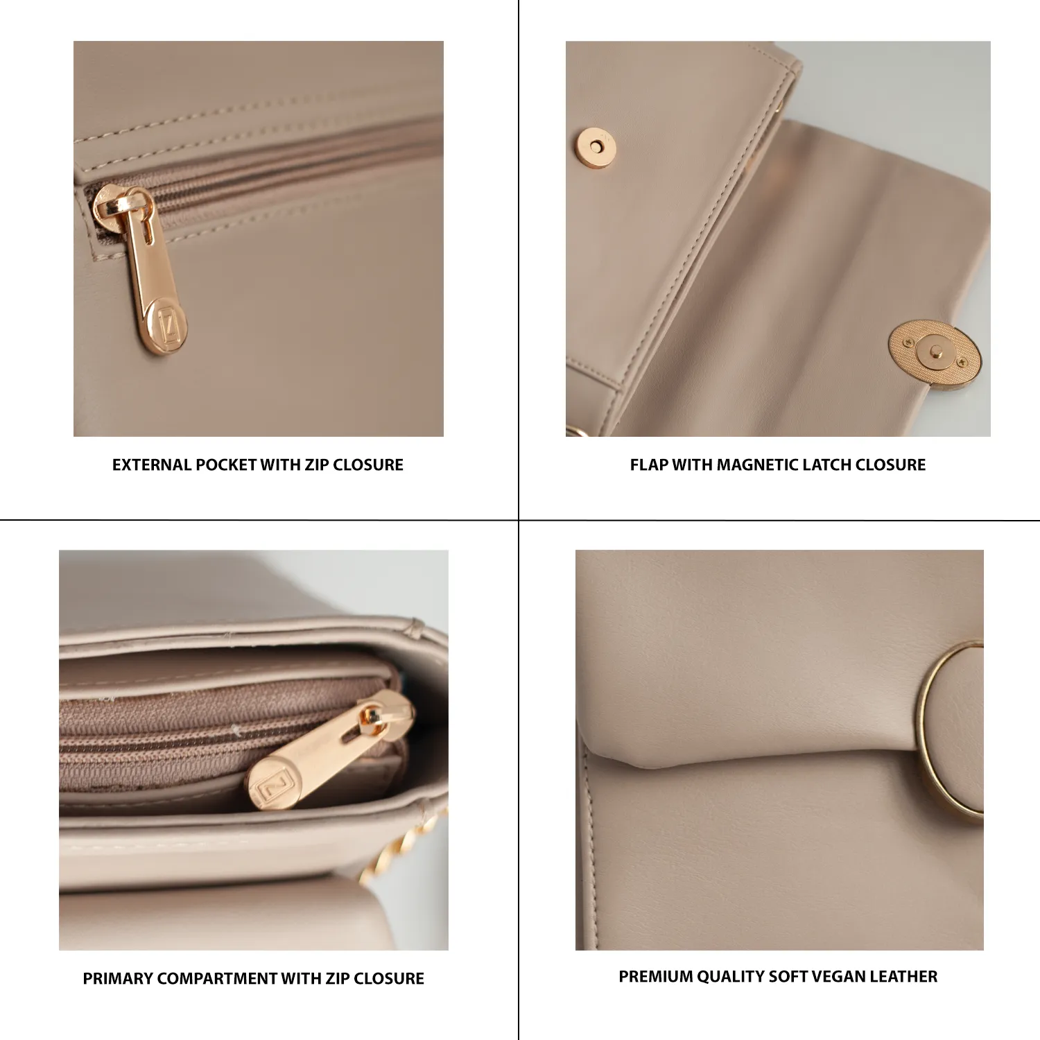 Elegant Vegan Leather Handbag with Gold Chain Strap – Compact, Stylish, and Functional Design for Women