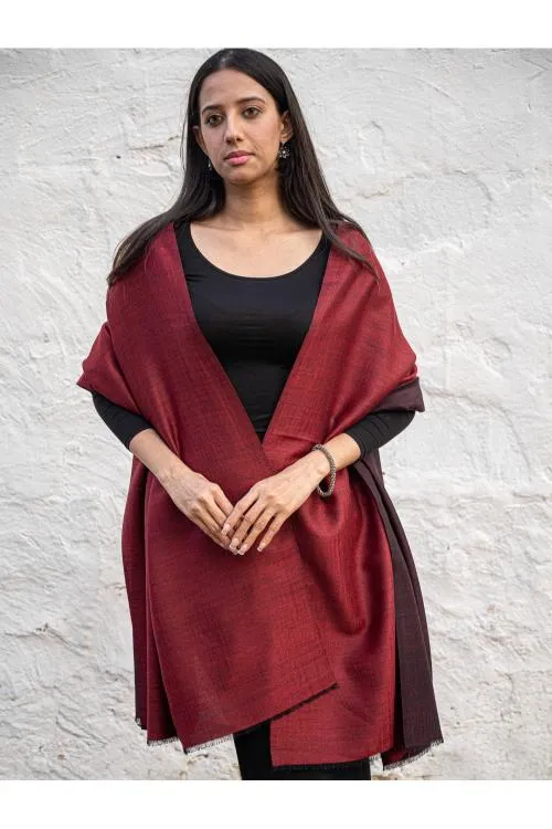 Exclusive Reversible Soft Kashmiri Wool Shawl - Wine Red & Dark Brown