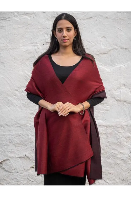 Exclusive Reversible Soft Kashmiri Wool Shawl - Wine Red & Dark Brown
