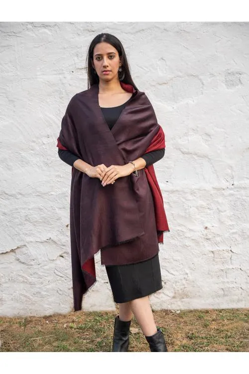 Exclusive Reversible Soft Kashmiri Wool Shawl - Wine Red & Dark Brown