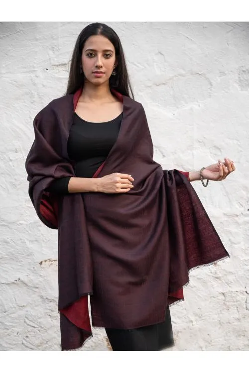 Exclusive Reversible Soft Kashmiri Wool Shawl - Wine Red & Dark Brown