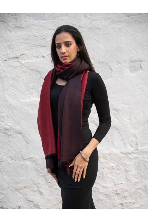 Exclusive Reversible Soft Kashmiri Wool Shawl - Wine Red & Dark Brown