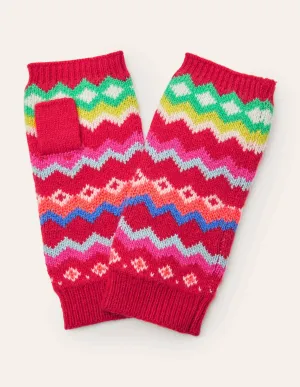 Fair Isle Fingerless Gloves-Rockabilly Red