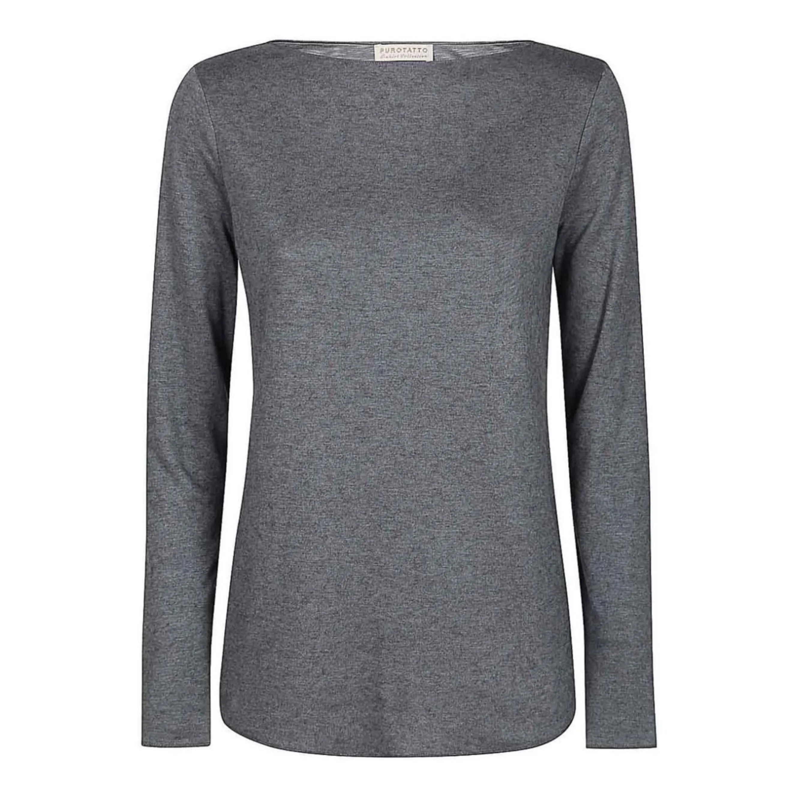 Fitted Wool Blend Boat Neck Long Sleeve Tee - Grey