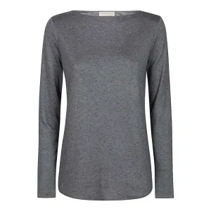 Fitted Wool Blend Boat Neck Long Sleeve Tee - Grey