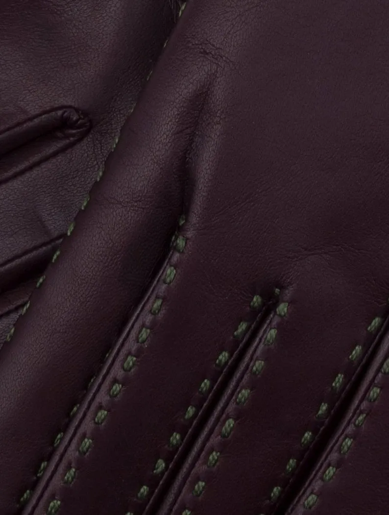 Foligno Aubergine with Green Leather Gloves