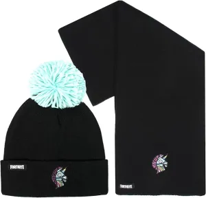 FORTNITE Children's Hat & Scarf Set - Black Woolly Hat & Gloves Llama Design - One Size Fits 12-16 Years - Official Merchandise