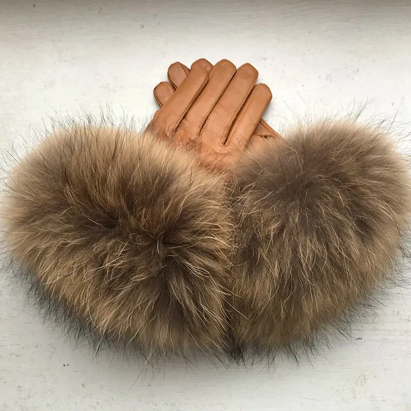 Genuine Leather Fur Gloves