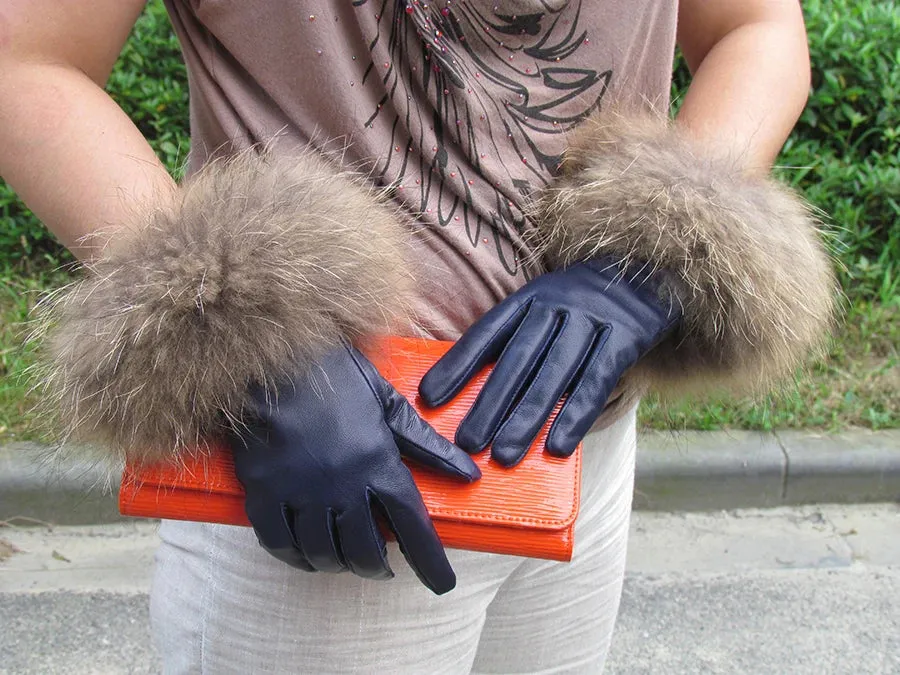 Genuine Leather Fur Gloves
