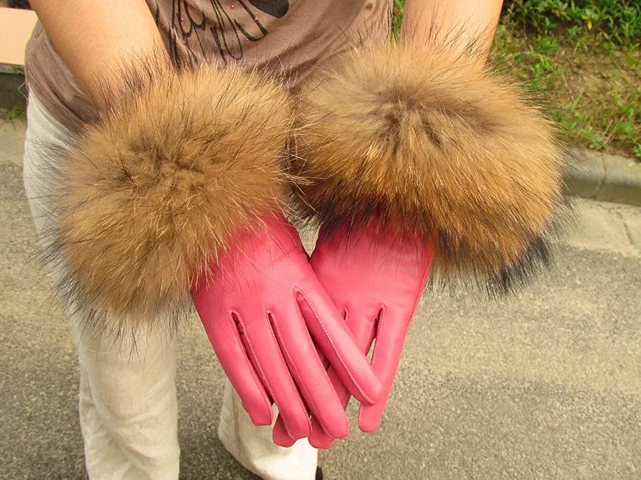 Genuine Leather Fur Gloves