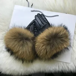 Genuine Leather Fur Gloves