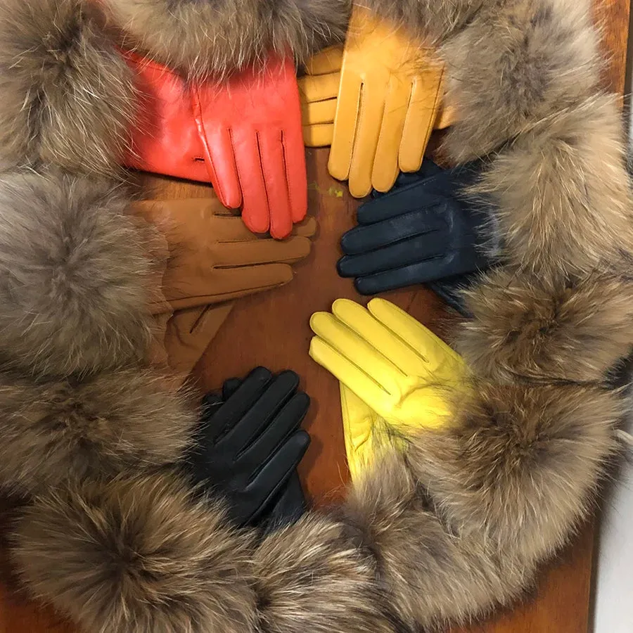 Genuine Leather Fur Gloves