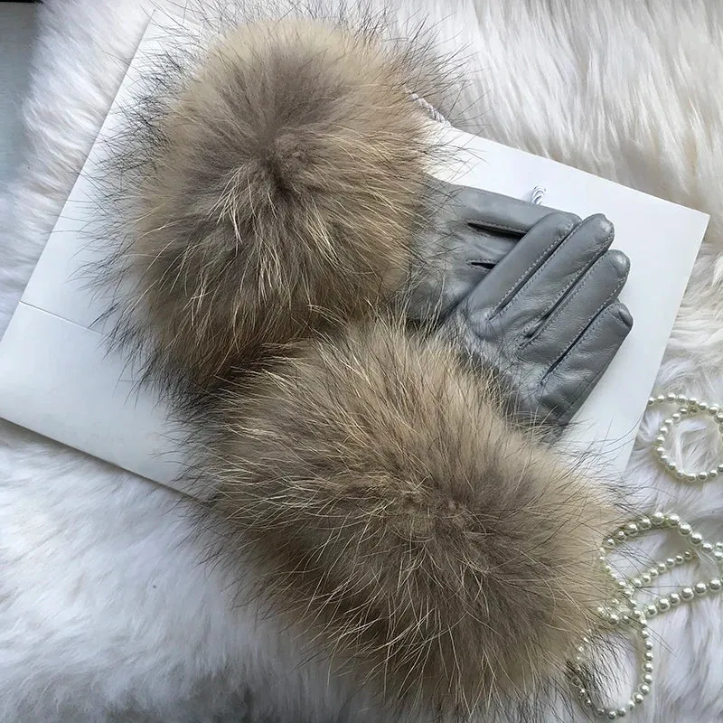 Genuine Leather Fur Gloves