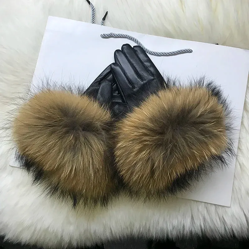 Genuine Leather Fur Gloves