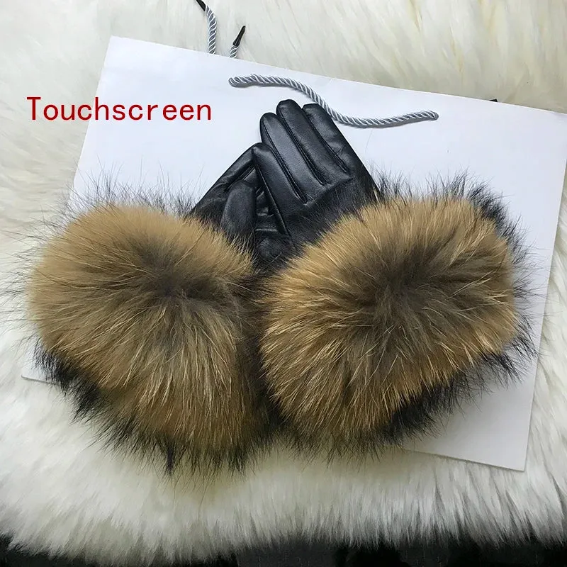 Genuine Leather Fur Gloves