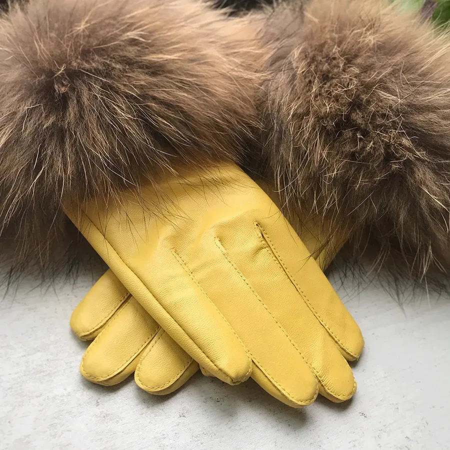 Genuine Leather Fur Gloves