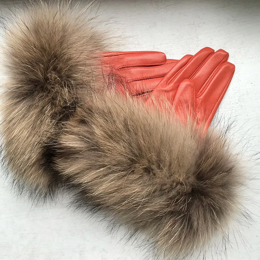 Genuine Leather Fur Gloves