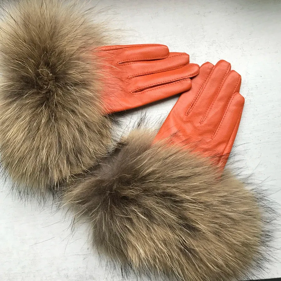 Genuine Leather Fur Gloves