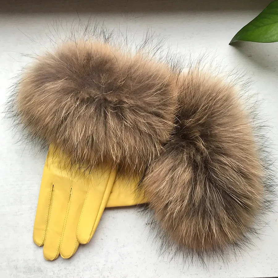 Genuine Leather Fur Gloves
