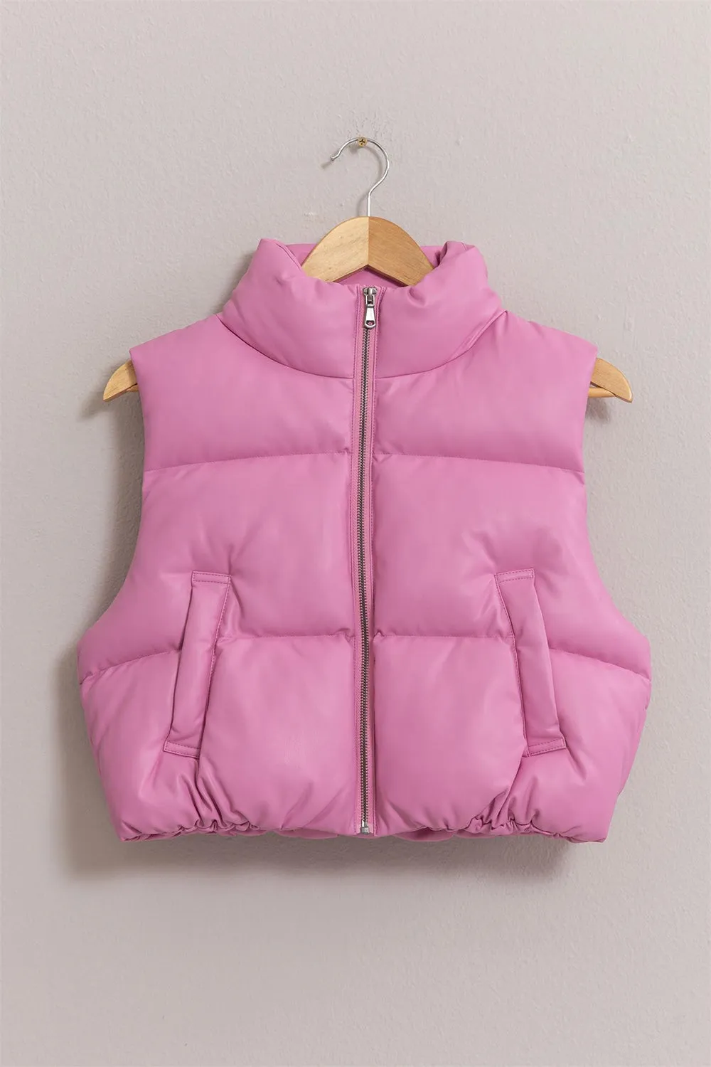 Hazel Blues® |  HYFVE Leather Zip Up Cropped Puffer Vest