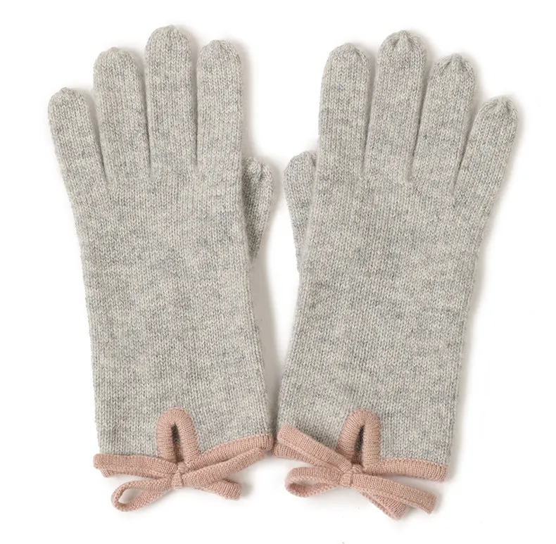 Hetero-color Edge Bow Split Finger Gloves Fashion