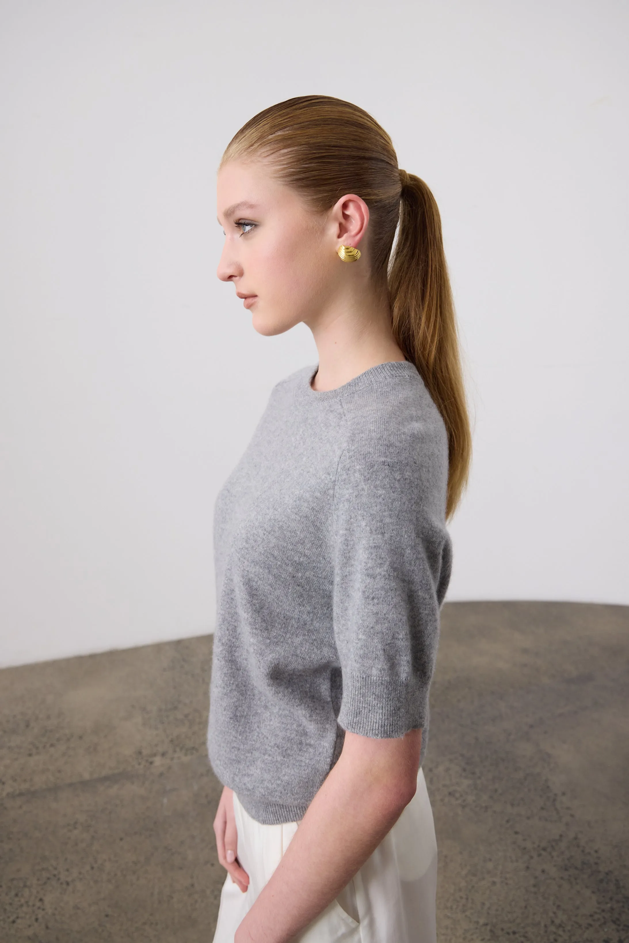 Jasper Cashmere T-Shirt Crew - Grey Marle
