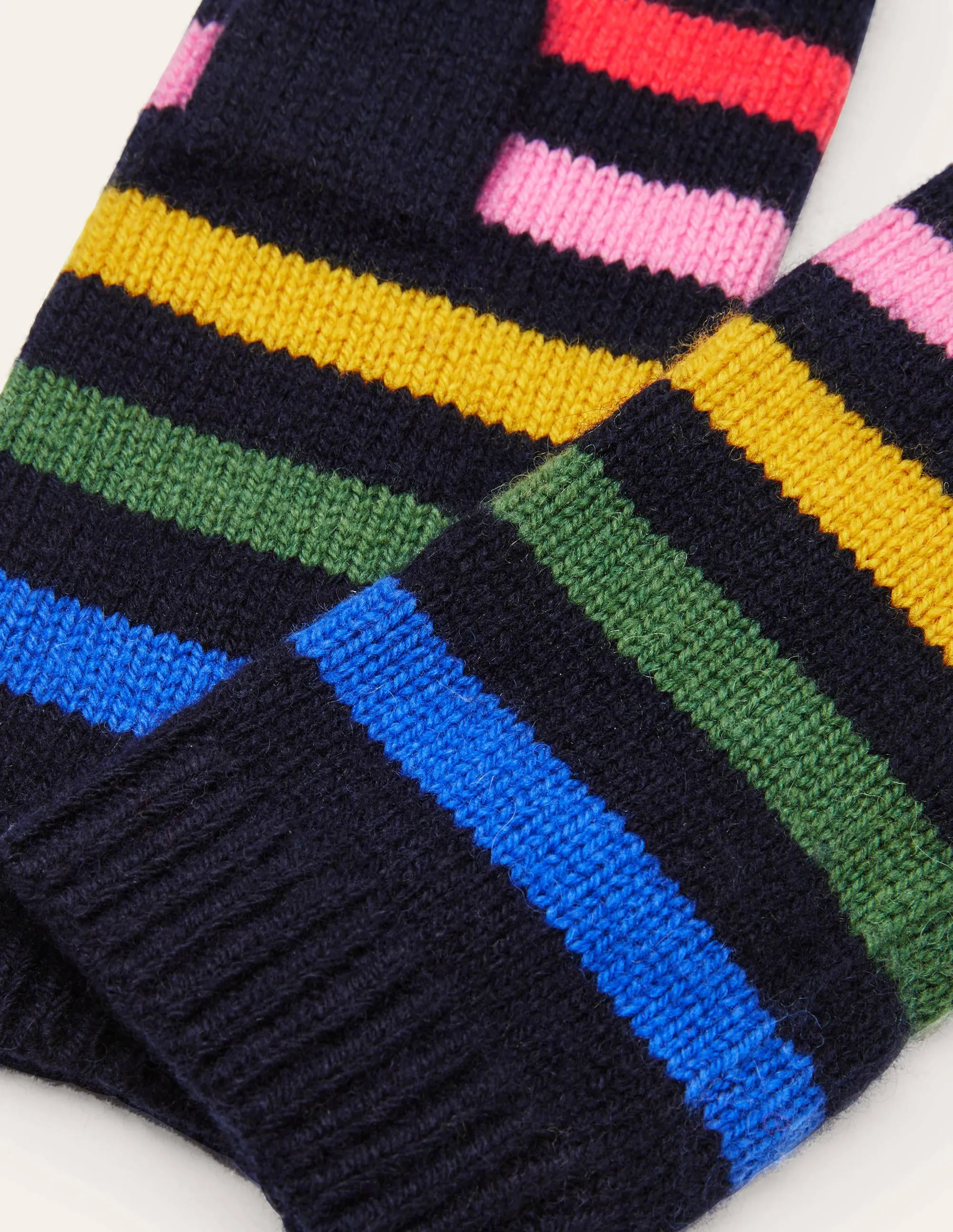 Knitted Fingerless Gloves-Navy, Multi Stripe