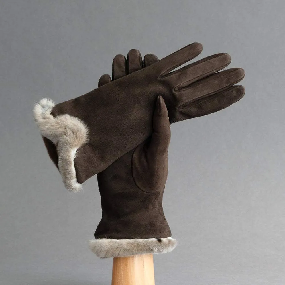 Ladies Gloves from Dark Brown Goatskin with Orylag Cuffs