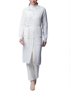 Layla Cable-Knit Belted Coat ; Winter White