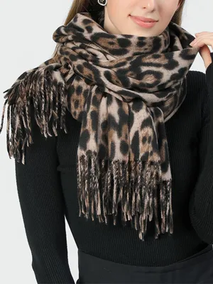 Leopard Print Warm and Versatile Cashmere Shawl Scarf